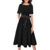 VFSHOW Womens Black Elegant Pockets Belted Pleated Wear to Work