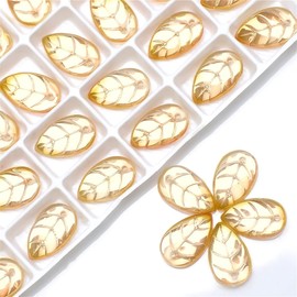 100pcs 10x18mm Leaf Glass Beads AB Color Leaves Crystal Beads Gemstone Charms Moonstone for DIY Lampwork Suncatchers Jewelry Making Ornaments (Gold)