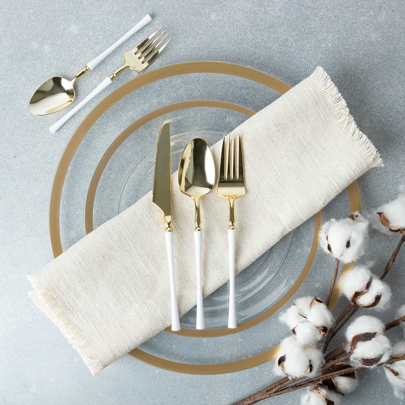 PLASTICPRO 20 Count Gold and White Plastic Knives Premium Quality