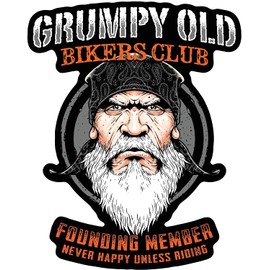 Motorcycle Decal Gift Pack - Includes 2 Unique 7 inch Decals - Grumpy Old Bikers Club Never Happy Unless Riding & Never Underestimate and Old Man with a Motorcycle - Ideal for Motorcycles, Cars,