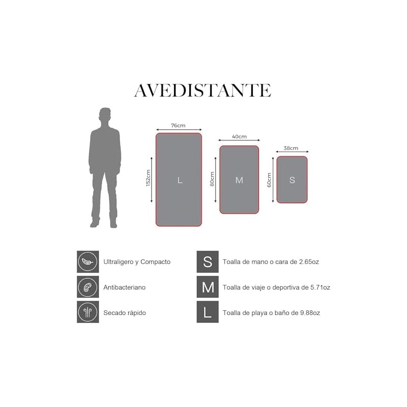 AVEDISTANTE Deportivas Toalla Microfibra Absorbente Secado Rápido Suave Compacta Ligero
