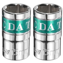 HARFINGTON 2pcs 1/2" Drive 6 Points Socket 15mm Metric Shallow Impact Socket CR-V Steel Flip Socket Spindle Axle Nut Impact Socket for Home Auto Hex Nuts Bolts Repair, Silver Green