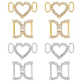 HOBBIESAY 8 Pieces 2 Styles Sneaker Charms Metal Shoe Clips Heart D Shape Shoelaces Charm Shoe Buckles Laces Decorations Crystal Rhinestones Shoe Accessories
