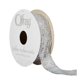 Offray 251155 7/8" Wide Metallic Craft and Decorative Ribbon, 9-Foot Spool, Glitter Silver