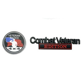 Set of 2 Combat Veteran Edition & 4x4 Rated Metal Automotive Emblem 3D Decal Badge Nameplate for Universal car Truck (Black Red)