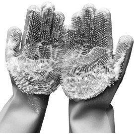 Yinceber Silicone Dishwashing Gloves, Pet Grooming Rubber Scrubbing Gloves for Dishes,Sponge Wash Cleaning Glove with Scrubbers for Housework, Bathroom, Kitchen, Car, Pets. 1Pair (13.6" Large)