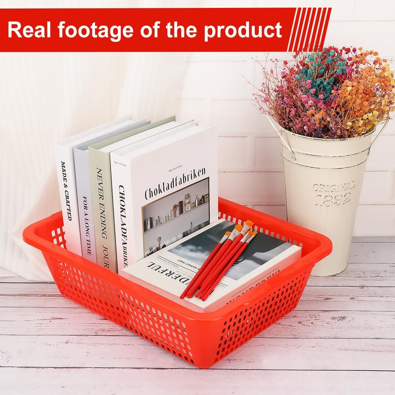 Geytetqi 10 Pack Red Plastic Storage Baskets, 15.4 x 11.6