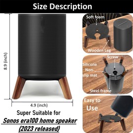 Real Wood Stand Compatible for Sonos Era 100 Speaker,Tripod Desk Mount for Better Speaker Sound, Stable Sturdy Wooden Holder for sonos era100 Alexa Enabled Smart Speaker (Walnut)