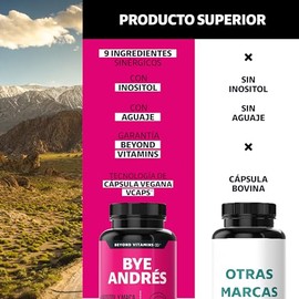 Beyond Vitamins | Bye Andrés con Inositol, Maca, Isoflavonas de Soya, Ñame Salvaje, Raíz de Cohosh Negro, Aguaje, Blueberry, Calcio y Biotina | Tecnol