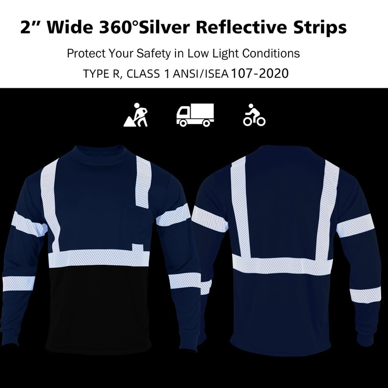 VENDACE Safety Reflective High Visibility Long Sleeve Shirts ANSI Class