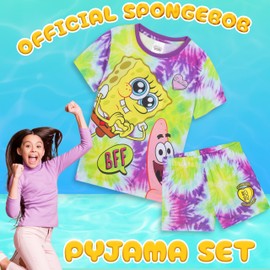 SPONGEBOB SQUAREPANTS Girls Pyjamas Set Short PJs Kids Teens Lounge Set Nightwear Soft Summer Sleepwear Gifts for Girls (7-8 Years, Multi)