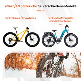 D8L 20 x 4.0 Fat Tyre Inner Tube, 20 x 4.0 Bicycle Tubes, Compatible with 20 Inch Foldable MTB E-Bike, All-Terrain Directional Profile Road Bike Tubes, 2 Pieces