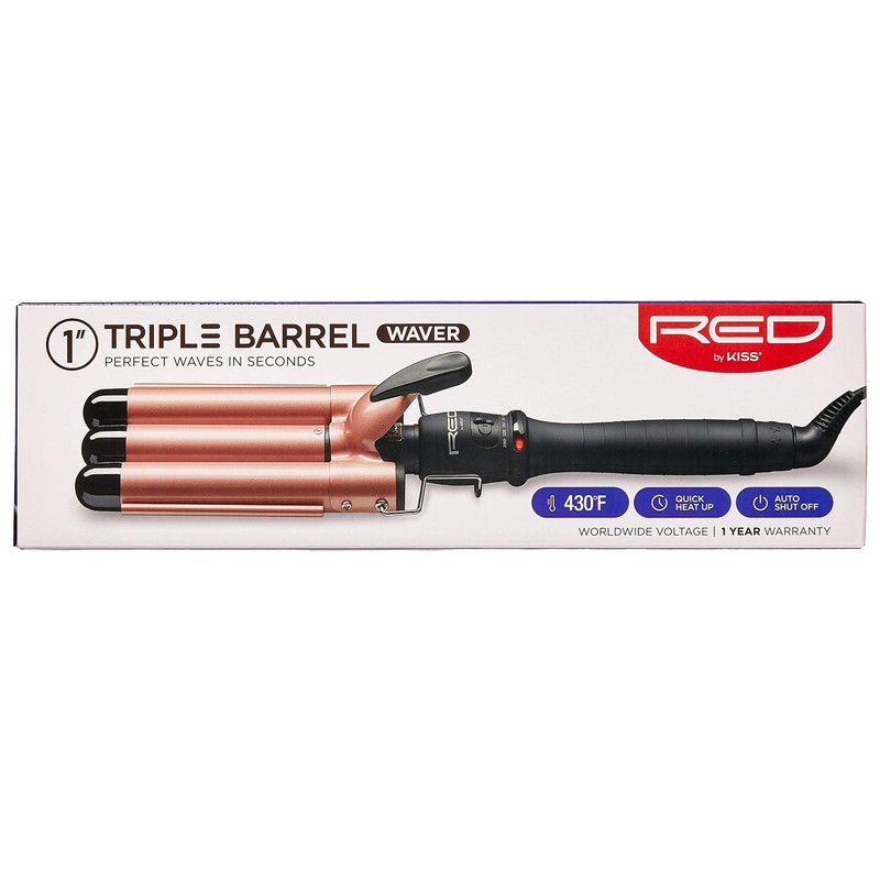 RED 1" Triple Barrel Curling Iron Up to 430°F, Worldwide