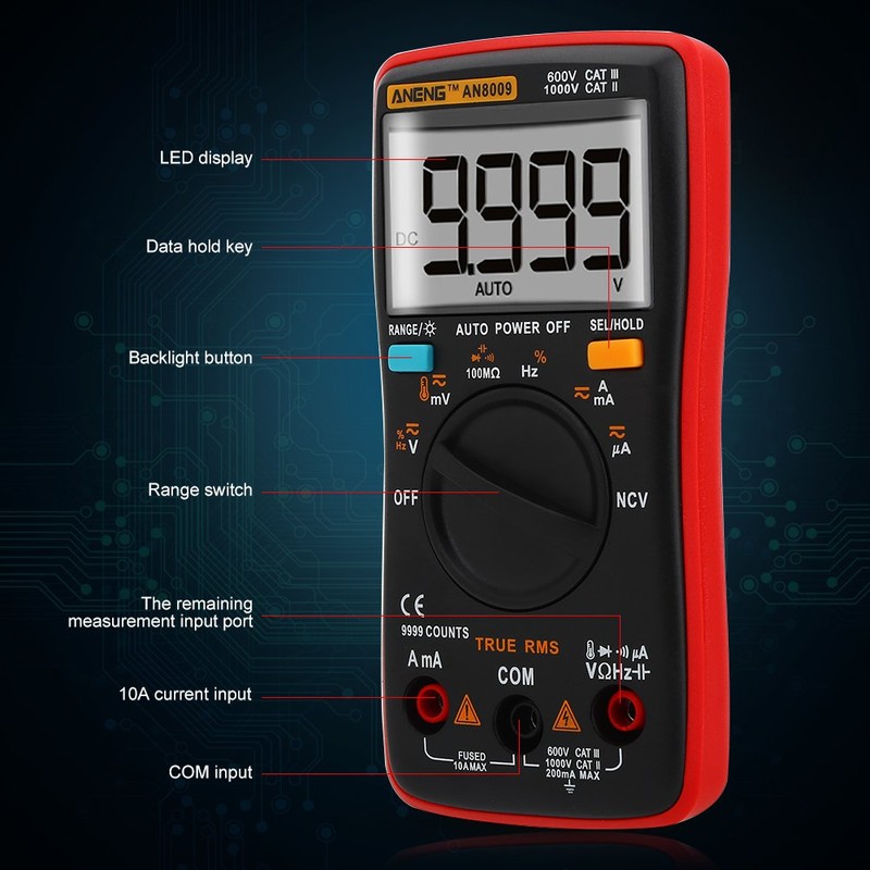 Handheld Digital Multimeter AN8009 9999 Counts Digital Multimeter True RMS