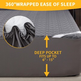 Waterproof Mattress Protector Full Size, 40% Rayon Derived from Bamboo Grey Mattress Bed Cover, 3D Air Fabric Breathable Mattress Pad Fitted with Deep Pocket 6"- 15" Machine Washable