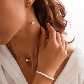 Pearl Earrings and Necklace Set for Women Wedding Jewelry Sets for Brides Bridesmaids Jewelry Sets Pearl Costume Jewelry (Modern-2)