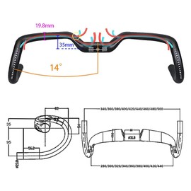 Road Handlebars Carbon Bike Handlebar 31.8 mm Full Carbon Integrated ﻿Road Handlebars 14° Bike Parts Components Ud Matte,380MM