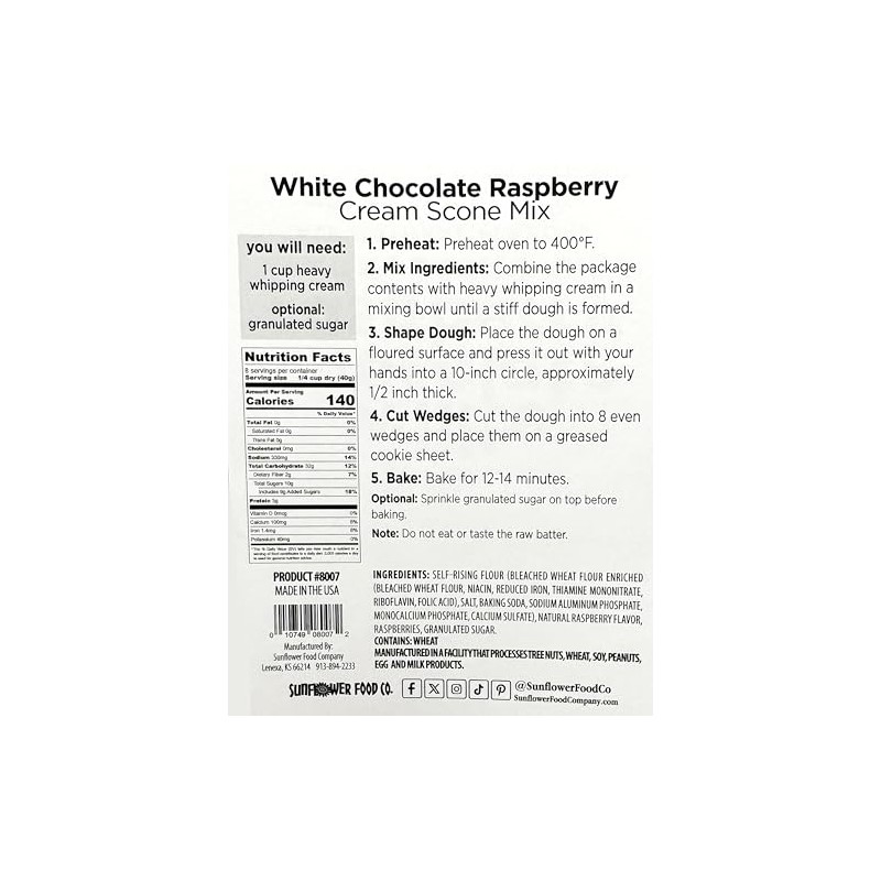 Rabbit Creek White Chocolate Raspberry Cream Scone Mix – White