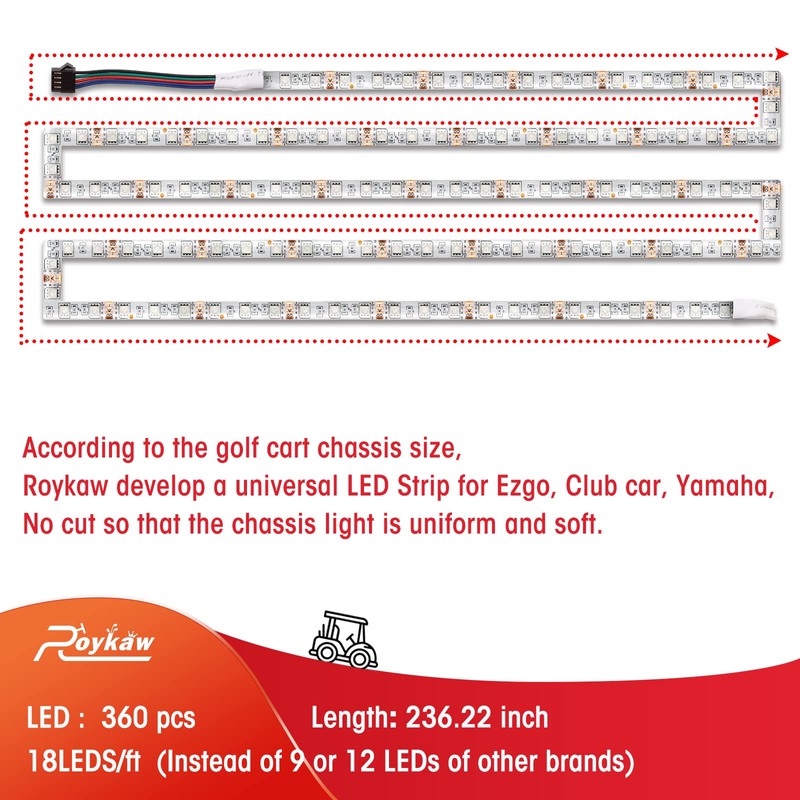 Roykaw Golf Cart Underglow LED Lights Strip Kit Underbody Neon