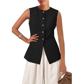 KIRUNDO Blazer Vest for Women Trendy 2025 Dressy Business Casual Summer Button Down Sleeveless Work Suit Waistcoat Tops(Black, Medium)