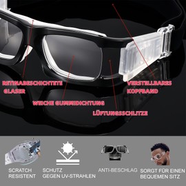 Vyloky Optical Sports Glasses with Prescription, Perfect Fit Safety Glasses, Dioptres: -1.5 to -8.0, Anti-Fog UV Protection, Suitable for Glasses Wearers, Basketball, Running, Cycling (1.67 Grey -5.5