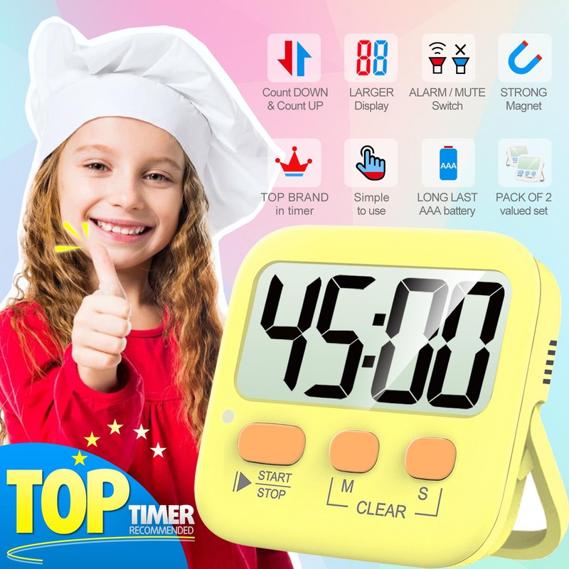 Antonki 2 Pack Digital Timer for Kids, Magnetic Countdown Kitchen