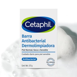 Cetaphil Barra Dermolimpiadora Antibacterial para Piel Sensible, Seca o Normal, Jabón en Barra de Limpieza Profunda, Elimina el 99% de las Bacterias sin Resecar, 127g