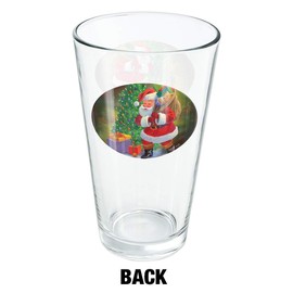 LOGOVISION Christmas Holiday Santa Bag Of Toys Tree 16 oz Pint Glass, Tempered Glass, Printed Design & A Perfect Fan Gift | Great for Cold Beverages, Soda, Water