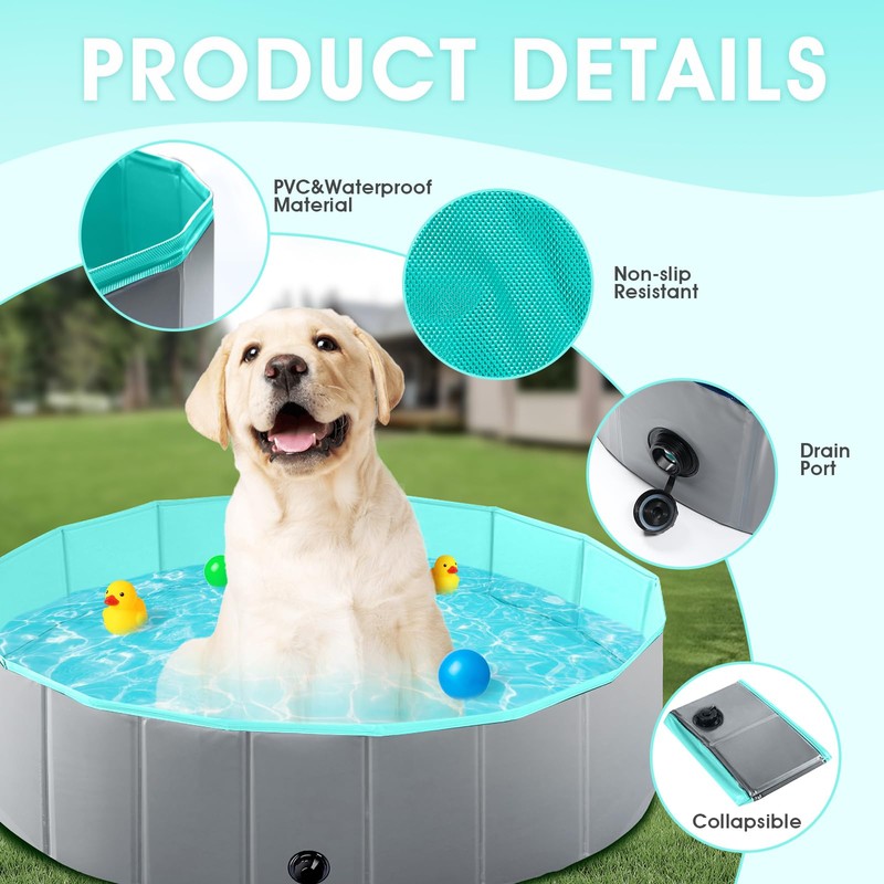 Foldable Dog Pool, Kiddie Pool Hard Plastic Pool for Kids,