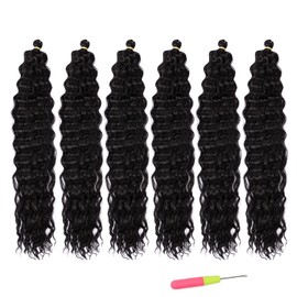 Maysa Ocean Wave Crochet Hair 22inch Soft Synthetic Hair Deep Wave Crochet Hair Curly Braiding Crochet Hair Extensions 6packs #1B Natural Black