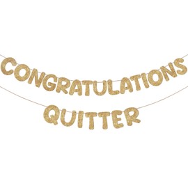 Fulmoon Pre Strung Congratulations Quitter Glitter Banner Funny Retirement Banner Retirement Party Decorations Retirement Party Supplies Garland for Men Women Gifts, No DIY (Champagne Gold)