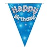 Party Bunting Happy Birthday Blue Holographic 11 flags 3.9m