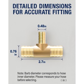 Sctihwelire Brass Reducing Tee Hose Barb Fitting 3-Way T Adapter, 3/4 (20mm) to 1/2 (12mm) to 3/4 (20mm) Splicer Mender Reducing with Stainless Steel Clamps air Hose Repair kit for Pipe Line/Fuel/Air