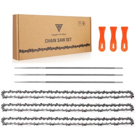 Loggers Art Gens Cadena de motosierra de 8 pulgadas S33, paso LP de 3/8 pulgadas calibre 0.50 pulgadas 33 eslabones de transmisión, paquete de 3, cadena de sierra de poste de 8 pulgadas para Chicago, Sun Joe SWJ800E/SWJ802E y más, 3 archivos y mango