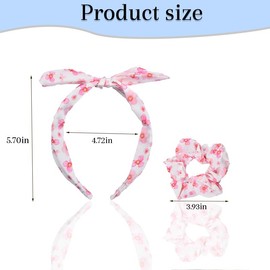 Bow Headband for Women Pink Flower Scrunchies for Girls Bow Flower Hair Ropes Band Tie Bowknot Headbands Ponytail Holders for Thin Thick Hair Decoration Accessories Floral Scrunchies 2pcs