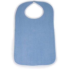 Comfort Finds Terry Cloth Adult Size Senior Bib Value Pack with Hook & Loop Closure - Elderly Men and Women Food Catcher Solutions (Light Blue, 12 Pack)