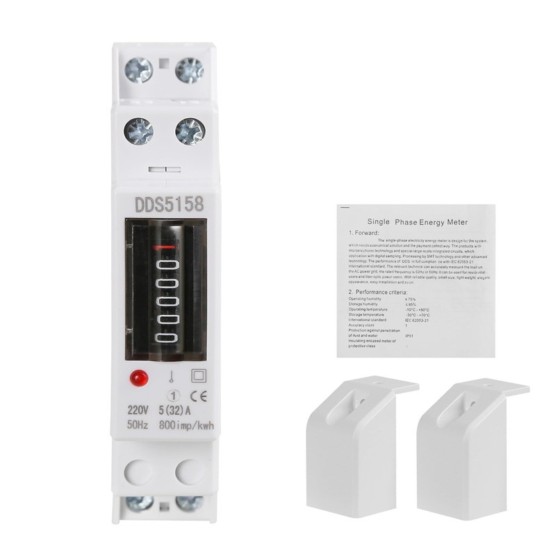 Jadeshay Electricity Meter, DIN Rail, AC Meter, 1 Phase KWh