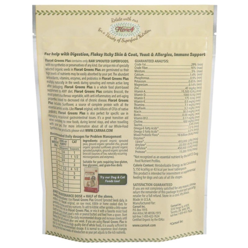 CARNA4 Flora4 Sprouted Seeds Food Topper for Dogs & Cats,