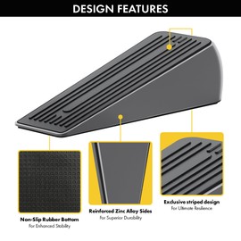 Premium Chrome Zinc Alloy Rubber Door Stop, Anti-Skid, Heavy Duty Door Stoppers for Floor with Superior Grip for All Floor Types, Door Wedges Indoors, 2 Pack