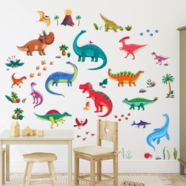 DECOWALL DS9-2115 16 Dinosaur Wall Stickers Colourful Jurassic Decals Peel and Stick Removable for Kids Nursery Bedroom bathroom Living Room Art Home decor baby girls