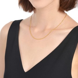 StyleJella Gold Silver Necklace Chain With Adjustable Lobster Clasp, Diamond Cut Geometric Gold Beads Stationed on Dainty 2mm Cable Box Chain, 16 Inches Rolo Oval Figaro Link Singapore Chain.,