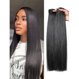 LUVME Yaki Straight Seamless 2 Pack 220g 14Pcs Clip in Hair Extensions Full Max with 20inch Natural Black 100% Real Soft Human Hair Extensions Remy Human Hair Extensions