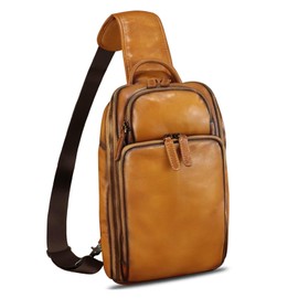 LRTO Genuine Leather Sling Bag for Men Women Crossbody Bag Chest Bag Vintage Sling Purses Backpack Hiking Sports Travel (Brown)