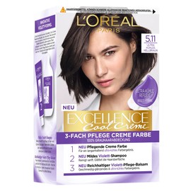 L'Oréal Paris Permanent Hair Colour, Ultra Cool Colour Result, 100% Grey Hair Coverage, Set with Excellence Cool Cream Colour, Shampoo and Care Cream, No. 5.11 Ultra Cool Light Brown