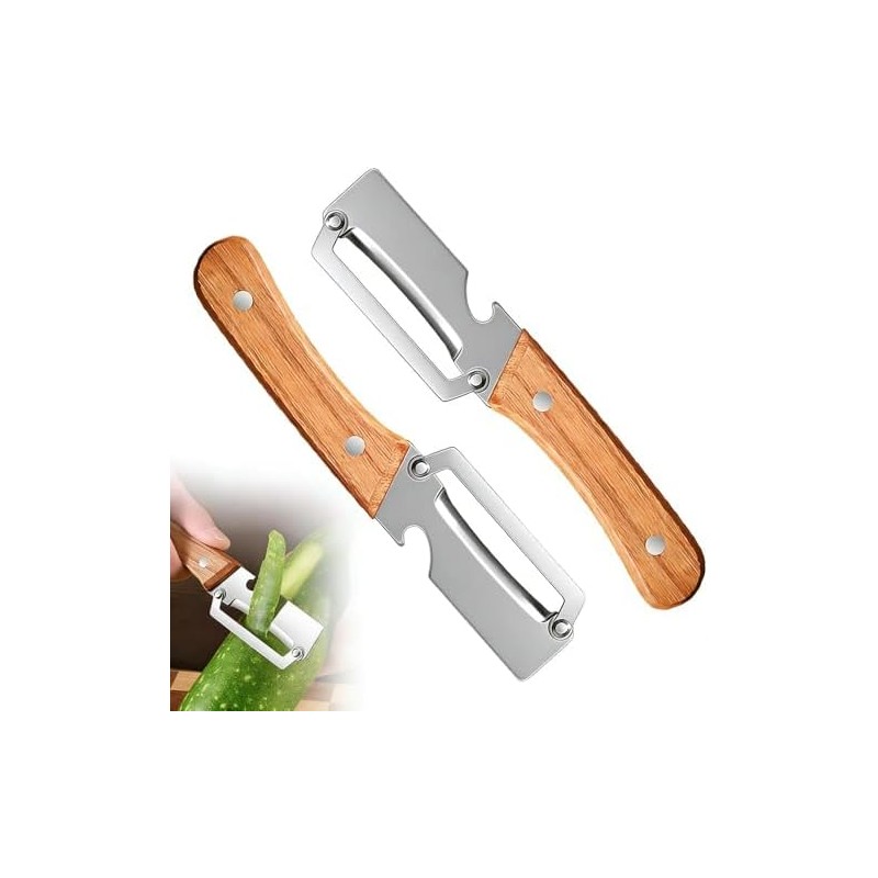 Pelador Verduras Multi-Funcional 2026, Cuchilla Acero Inoxidable, Mango Madera Frutas