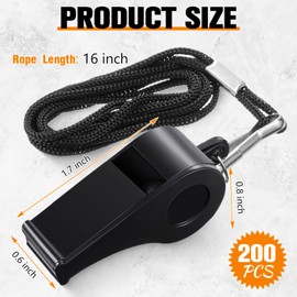 Frienda Black Lanyard Plastic Whistles Referees Fans Cheer Student Whistles Emergencies Survival Whistles Bulk (100 Pcs)