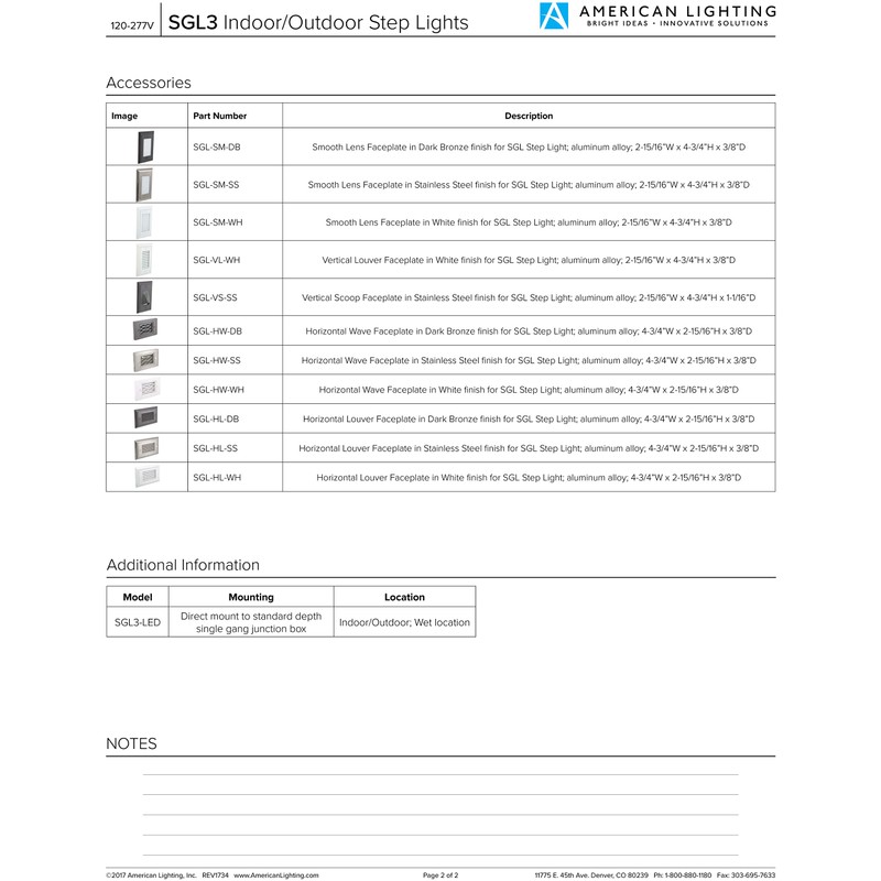American Lighting SGL-HL-SS Horizontal Louver Faceplate for LED Step Light,
