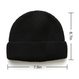 DOANNOTIUM Gorro corto de lana de invierno con puños, para hombre y mujer, Negro, Medium