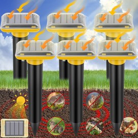 Ultrasonic Mole Repellent Outdoor, 6 Pack Gopher Repellent Solar-Powered for Lawn Yard and Garden, Waterproof Mole Killer Traps, Effectively Repels Gopher Vole Groundhog Snake, Yellow