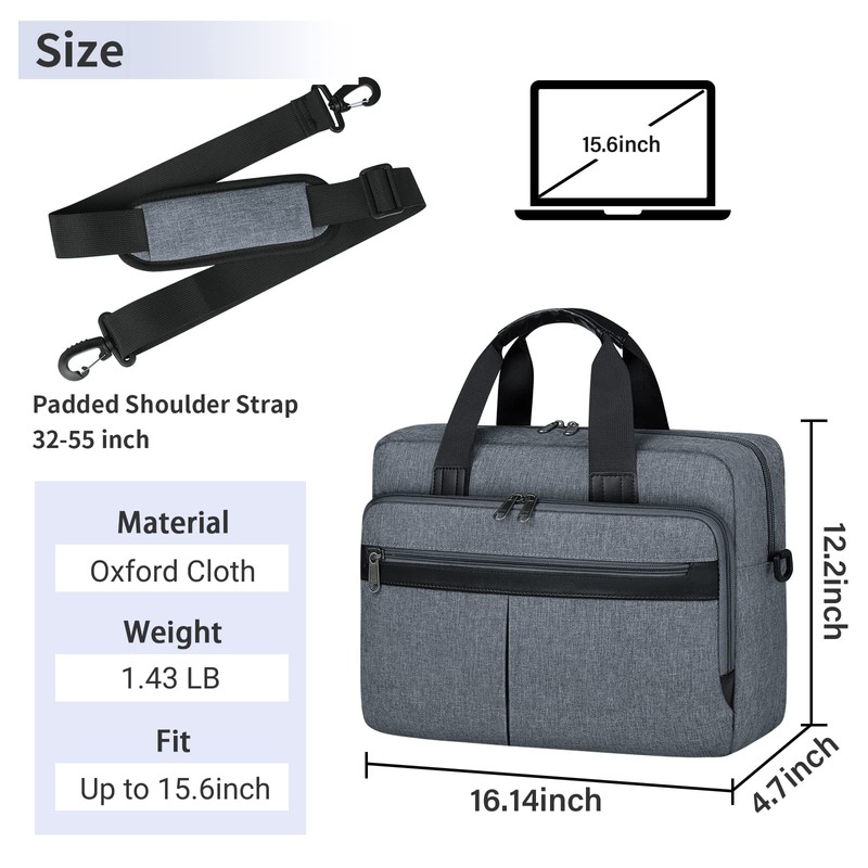 Laptop Bag 15.6 Inch Waterproof Briefcase for Men Large Laptop